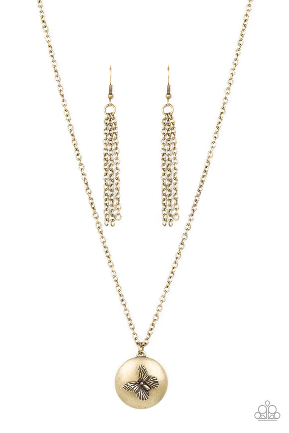 Monarch Meadow - Brass Necklace - Paparazzi Accessories